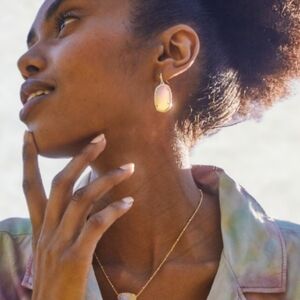 Kendra Scott Elle Gold Frame Rose Pink Quartz Drop Dangle Earrings